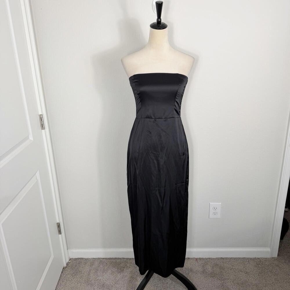 Abercrombie & Fitch Strapless Black Satin Midi Dress